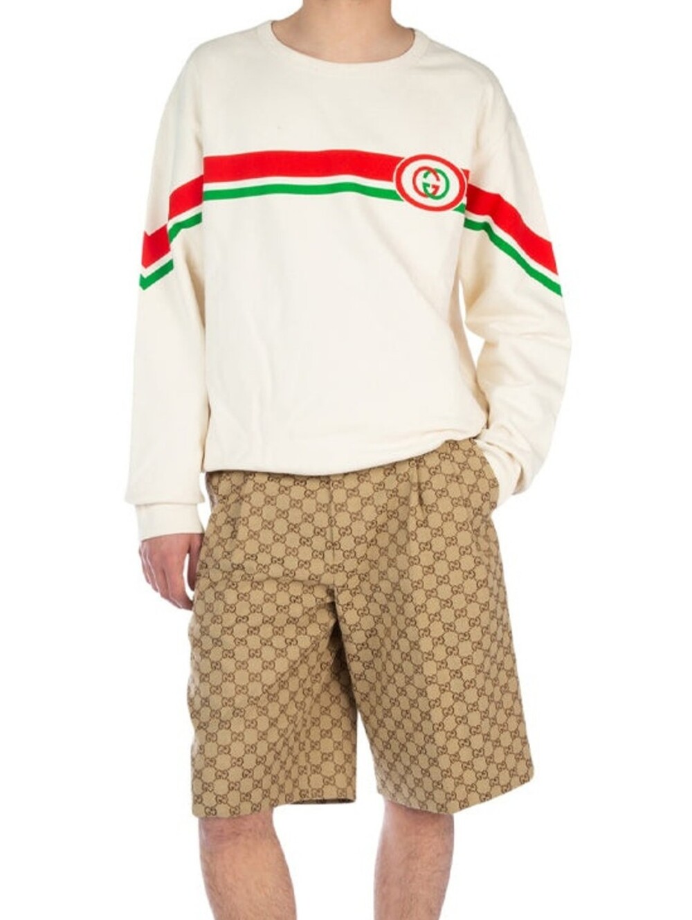 Gucci Cream Sweatshirt with Red & Green Stripe